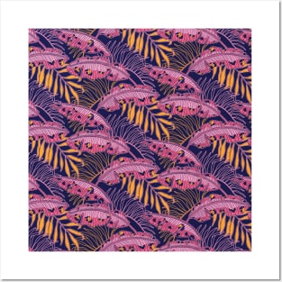 Pink Leopard Banana Leaves Posters and Art